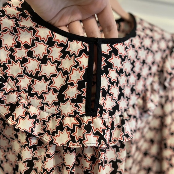 Whistles Black White Red Star Frilled Yoke Chiffon Blouse UK8 - Picture 6 of 7
